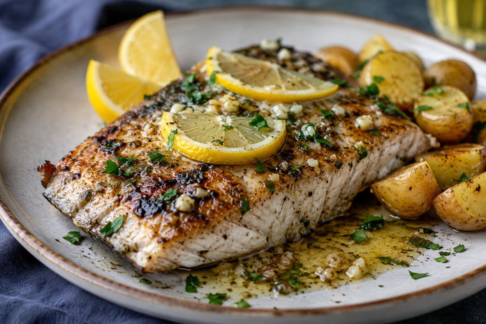 Yellowtail grilled with lemon and garlic